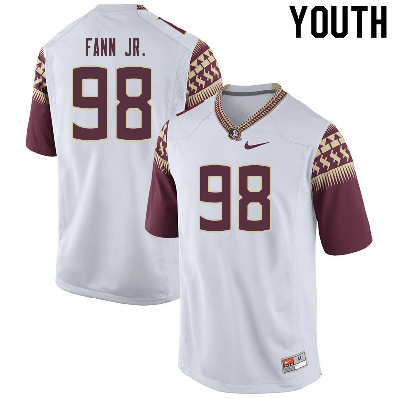 Youth #98 Curtis Fann Jr. Florida State Seminoles College Football Jerseys Sale-White